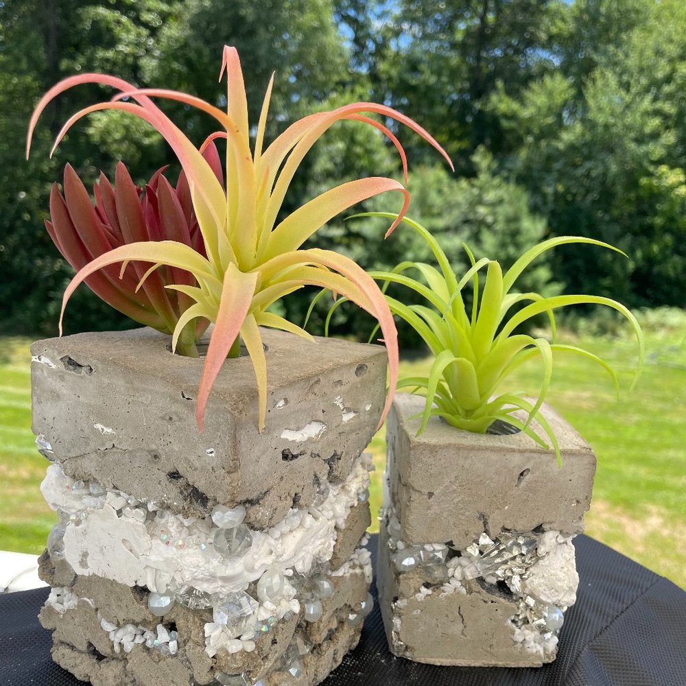 Cement Hand Crafted Crystal Vase  - Set